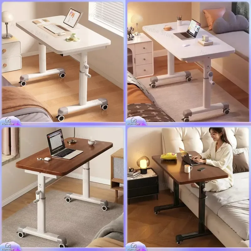 Foldable Computer Desk Adjustable Height Movable Workbench Small Simple Table for Student Home Bedroom Office Bedside