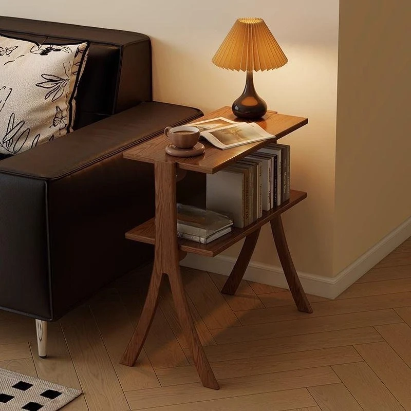 Minimalist all solid wood edge few bedside tables, living room rack, multi-functional storage