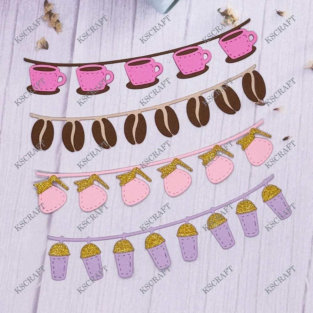 KSCRAFT Coffee Garlands Cutting Dies Stencils for DIY Scrapbooking Decorative Embossing DIY Paper Cards