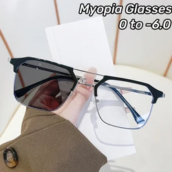 Ultra Light Big Frame Photochromic Myopia Eyewear New Metal Double Beam Myopia Eyeglasses Anti Blue Light Short Sight Glasses