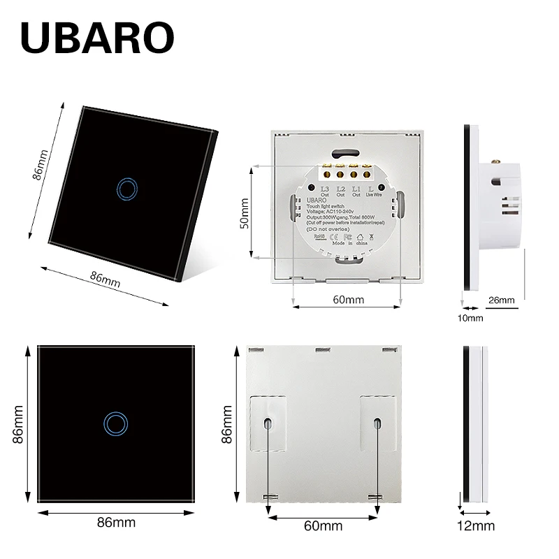 UBARO EU/UK 433Mhz RF Wireless Control Switch White Luxury Crystal Glass Panel Wall Light Touch Sensing Stair Dual Control Switc