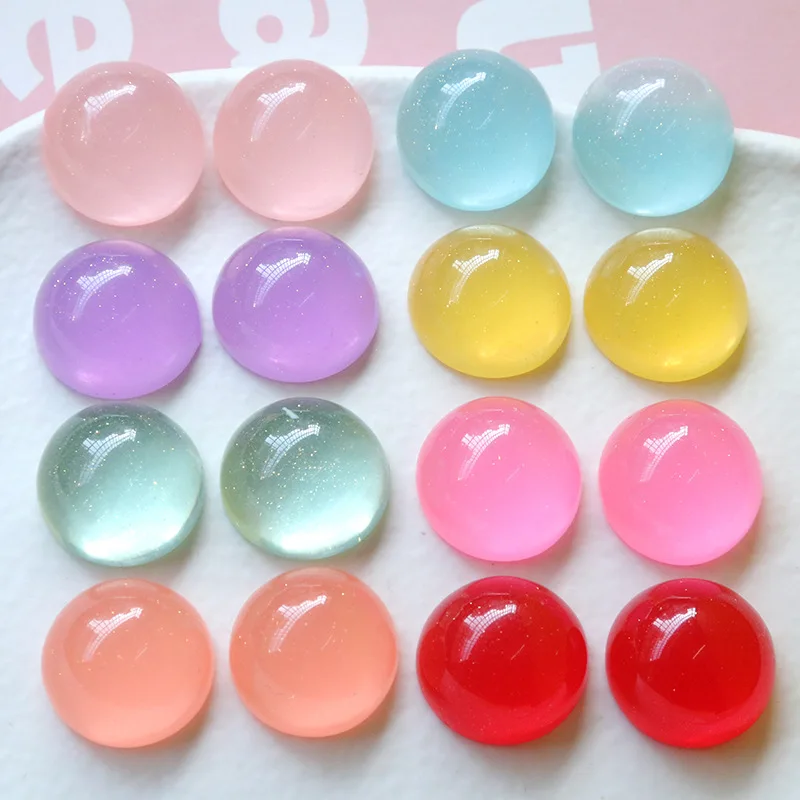 5pcs 18Mm Korean versatile jelly glitter semicircular DIY resin accessories earrings hairpin mobile phone case material wholesal