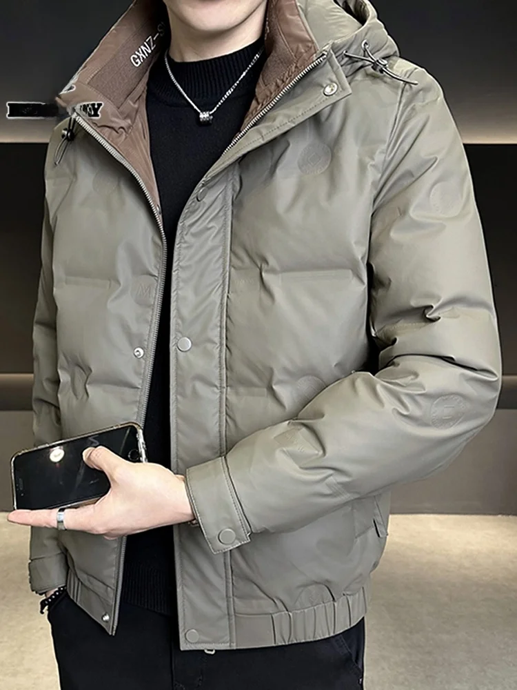 

Мужская утепленная куртка-пуховик 2025 года, новая зимняя модель, белая, с капюшоном, на пуху, теплая, повседневная, свободного кроя, из полиэфирного волокна, верхняя одежда