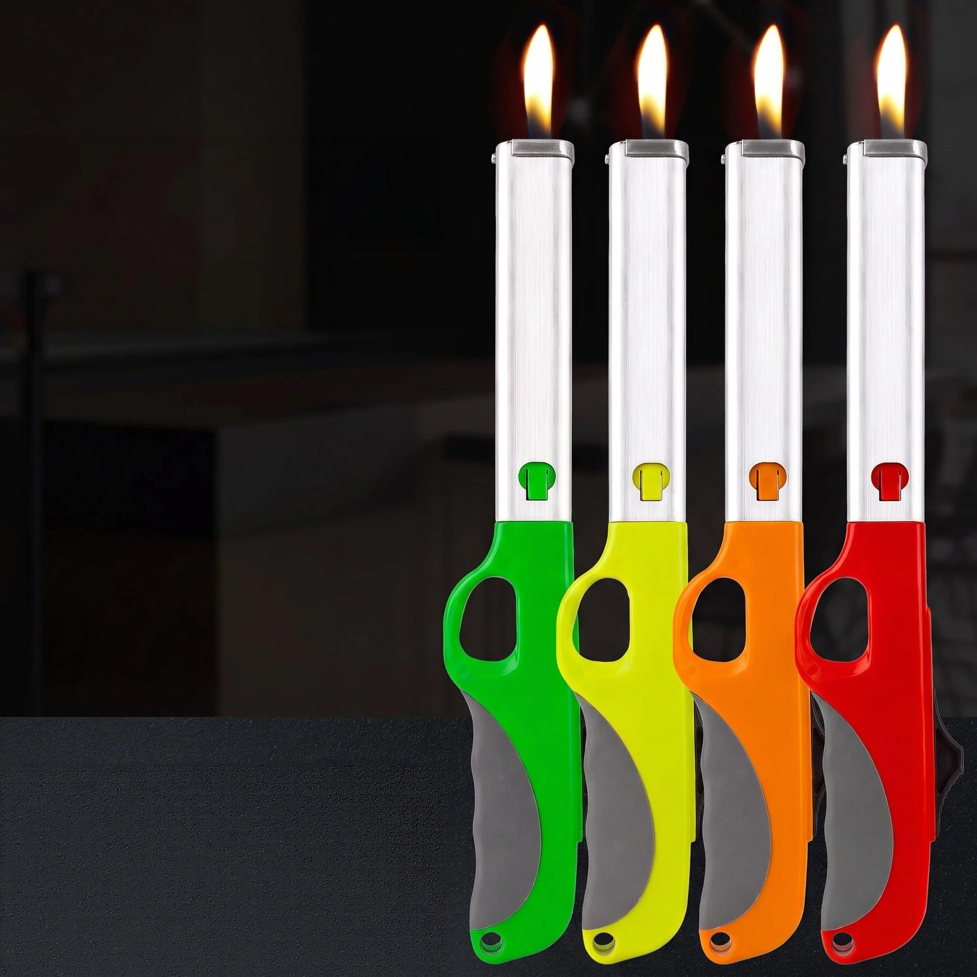 Extended Metal Tube Gas Lighter Multi‑Color Non‑Slip Grip Safety Buckle Kitchen Barbecue Ignition Gadget Long Nozzle