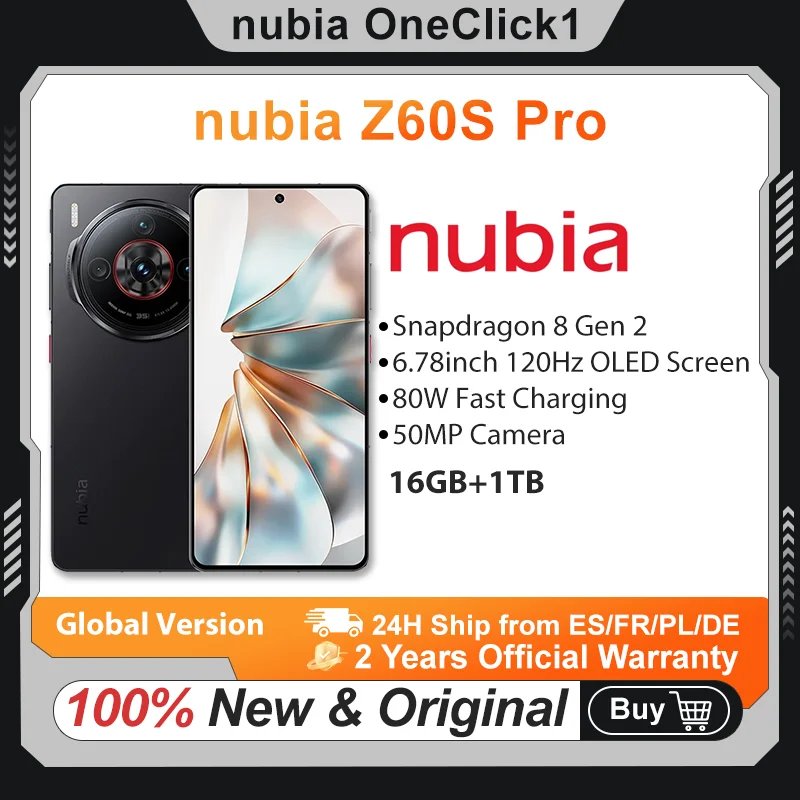 nubia Z60S Pro 5G Android Smartphone Snapdragon 8 Gen 2 6.78'' 120Hz OLED Screen 80W Fast Charging 50MP Camera Google