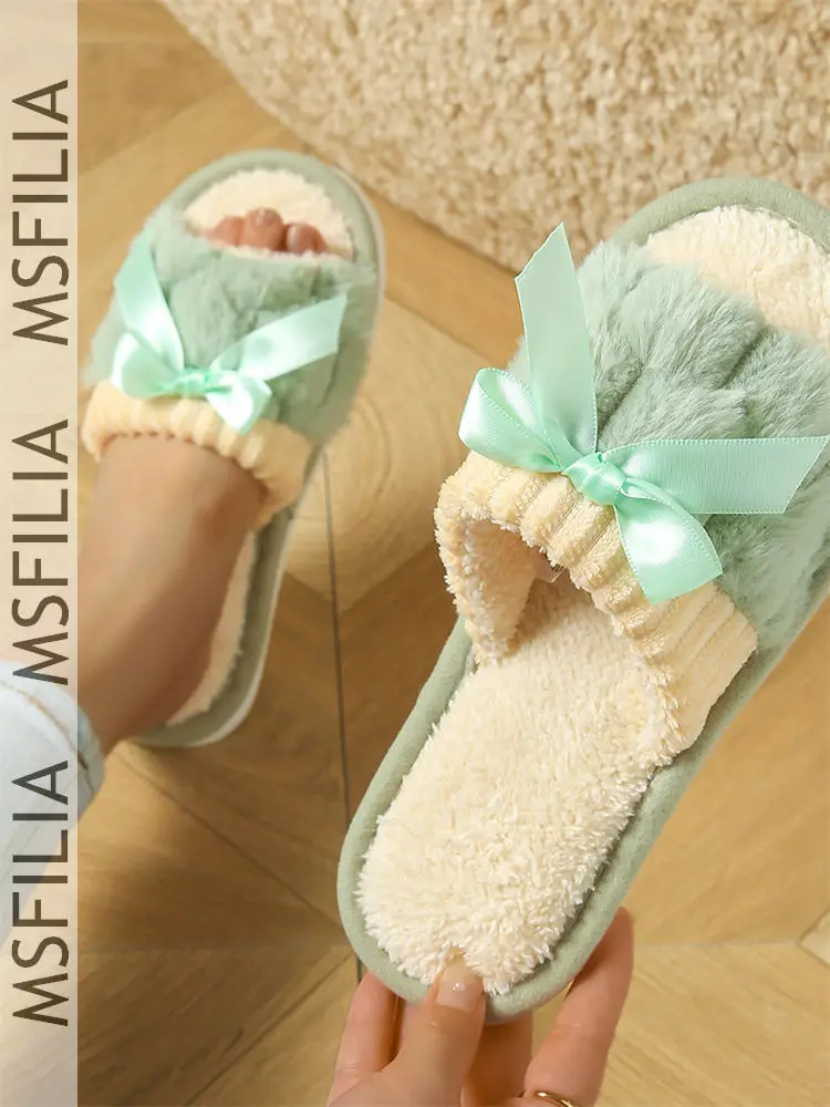 Msfilia Women's Warm Cotton Slippers with EVA Sole, Cozy Non-Slip Indoor & Outdoor House Shoes for Autumn & Winter view 4