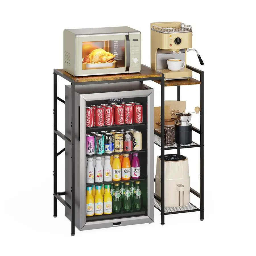 Kühlschrankständer mit Aufbewahrungsregalen, Weinschrank, Mikrowellenständer, Kaffeebar, TV-Ständer, Bäckerregal, Getränkekühlschrank-Tisch