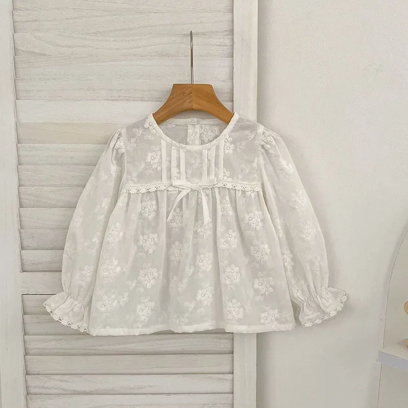 2026 New Autumn Baby Girls Shirt Baby Girls Pullover Tops Long Sleeved Cotton Embroidery 2-6Yrs Kids T-shirt Children Clothing