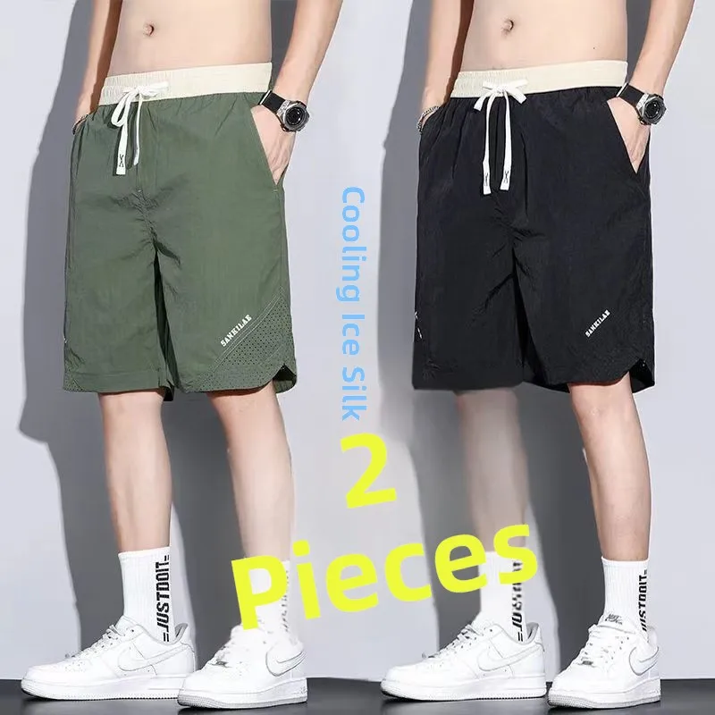 

Мужские спортивные шорты из ледяного шелка Ice Silk Quick Dry для пляжа, летние, средней длины, тонкие, повседневные, свободные, модные, прямые джинсы-бриджи