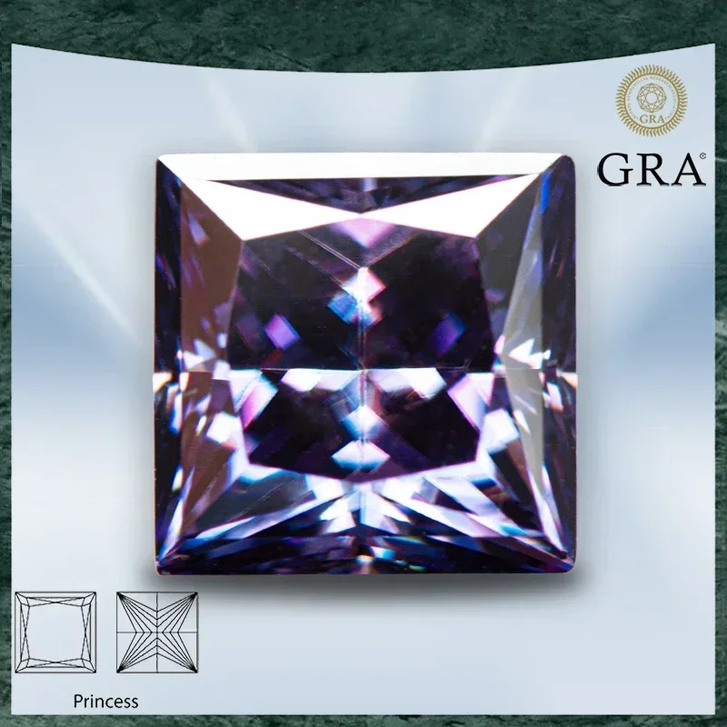 

Moissanite Stone Imperial Purple Color Princess Cut VVS1 with GRA Certificate for Gemstone Charms Top Jewelry Making Materials