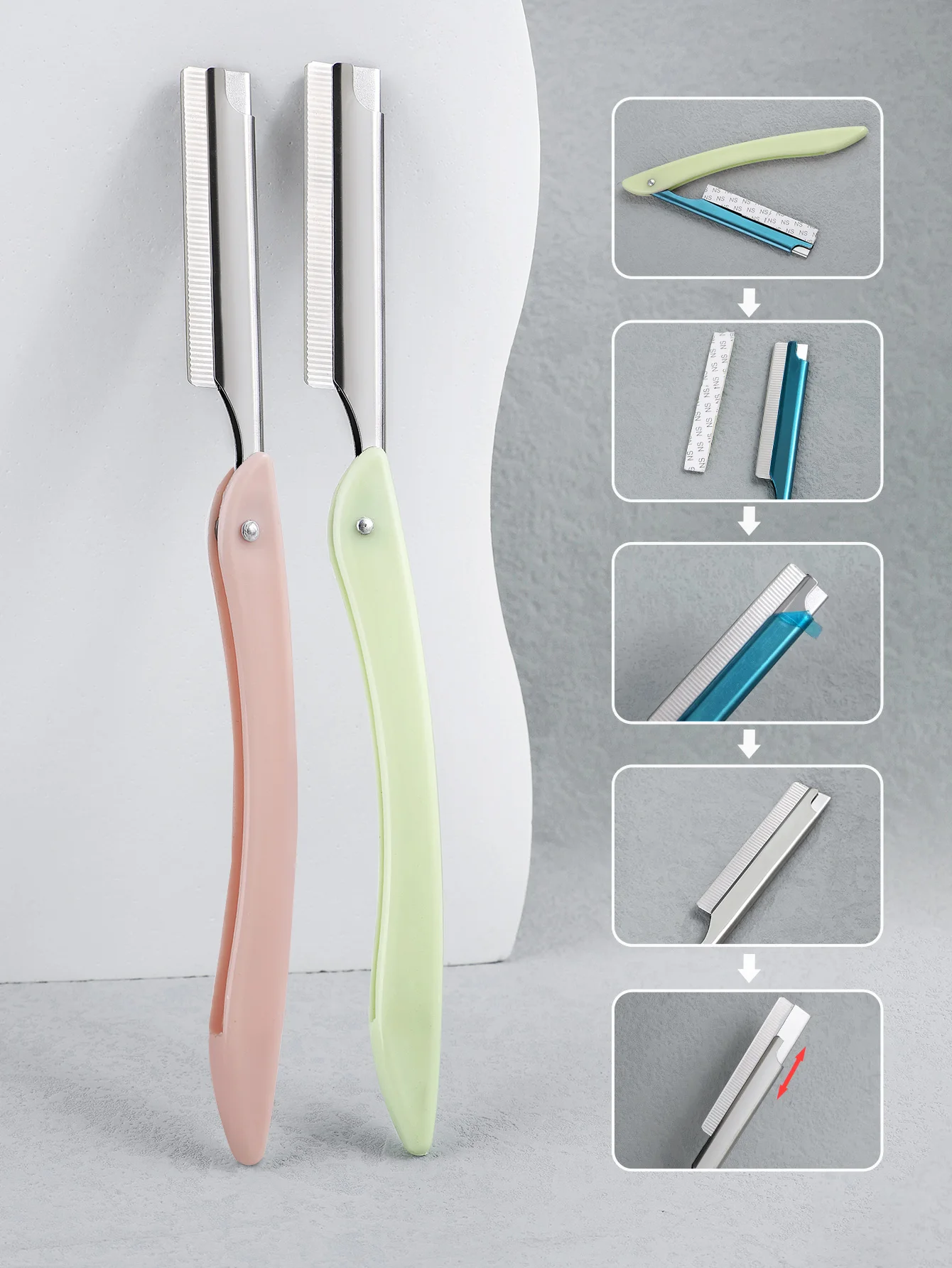 2er-Pack Rasiermesser Augenbrauen-Trimmer, Edelstahl-Haartrimmer, Professioneller Gesichts-Augenbrauenrasierer, nur für Männer und Frauen. – Detail 12