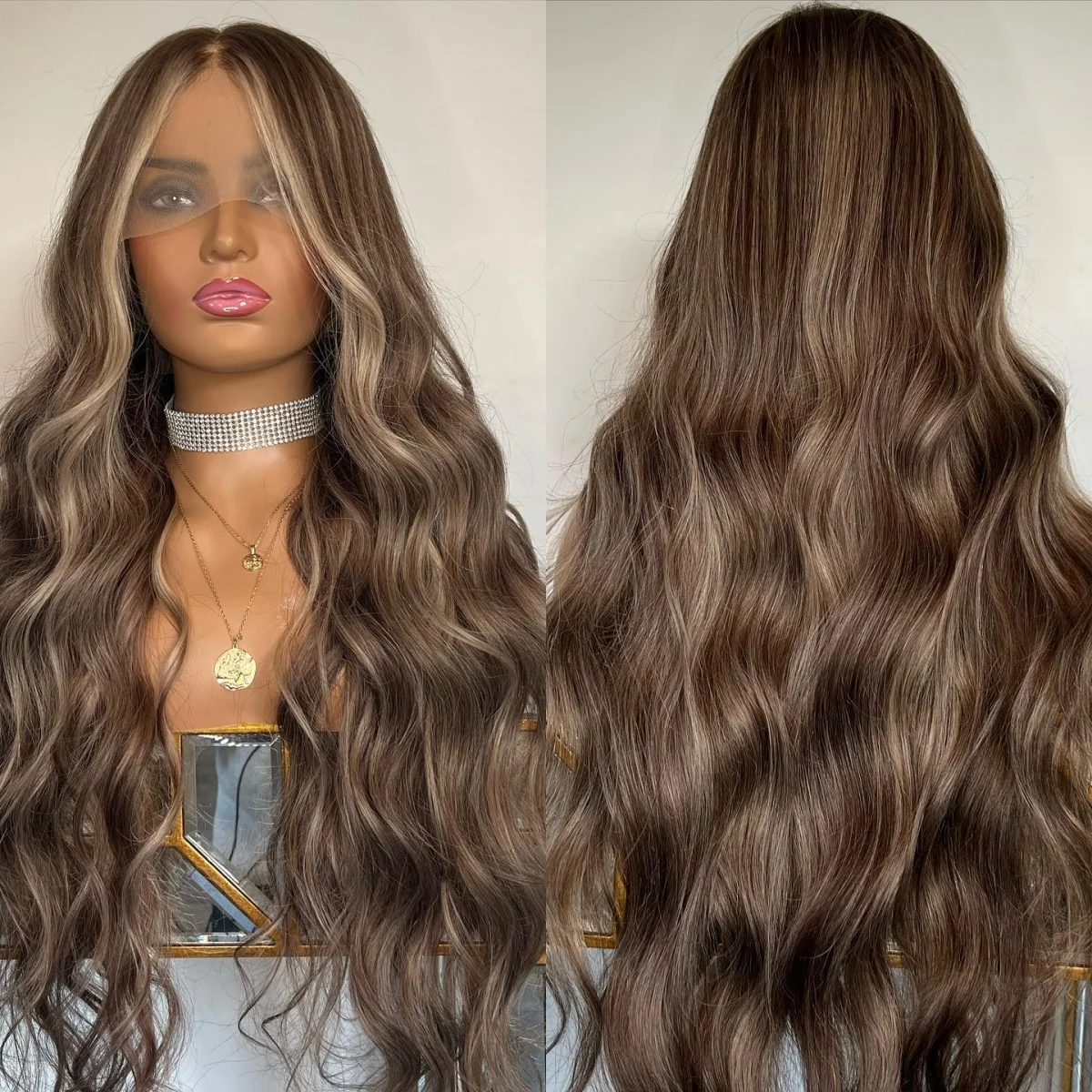 

Волнистый парик для тела Коричневый цвет Синтетические кружевные верхние парики Предварительно выщипанные Темно-коричневые Oraigin Фабрика Дешевые парики для чернокожих женщин Распродажа