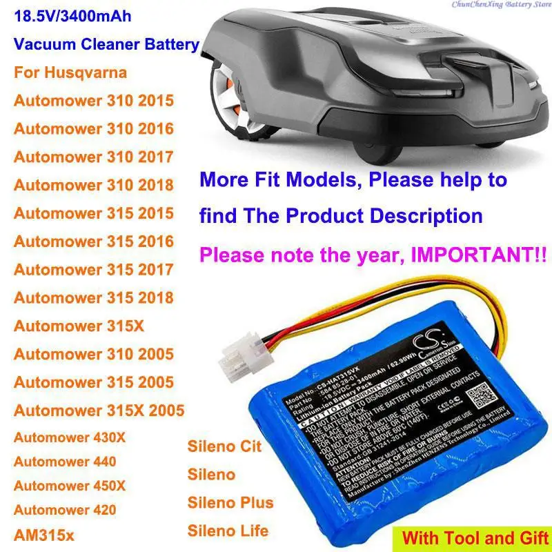 Cameron Sino 3400mAh Battery for Husqvarna Automower 310, Automower 315,  Automower 315X, please note the year, IMPORTANT!!!