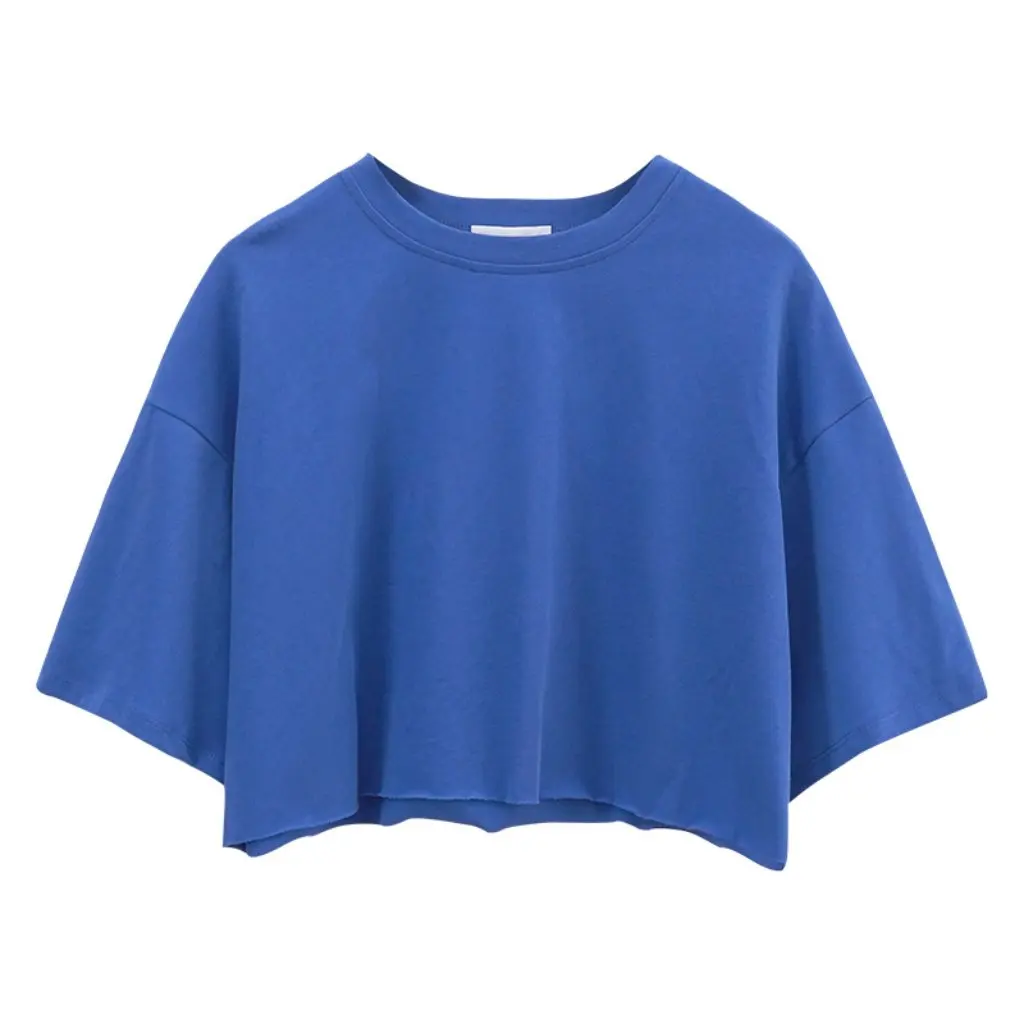

Women's Sexy Short-Sleeved T-Shirt Pure Cotton Pure Color round Neck Navel-Baring Top Trendy Sports Style New Internet Celebrity