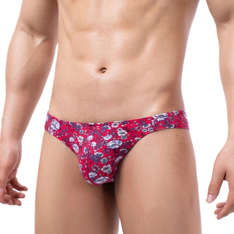 Flower Print Men Underpants Thong Mens Sexy Underwear G-string Fashion Men's Panties Cotton U Convex Pouch Bikini Tangas Hombre