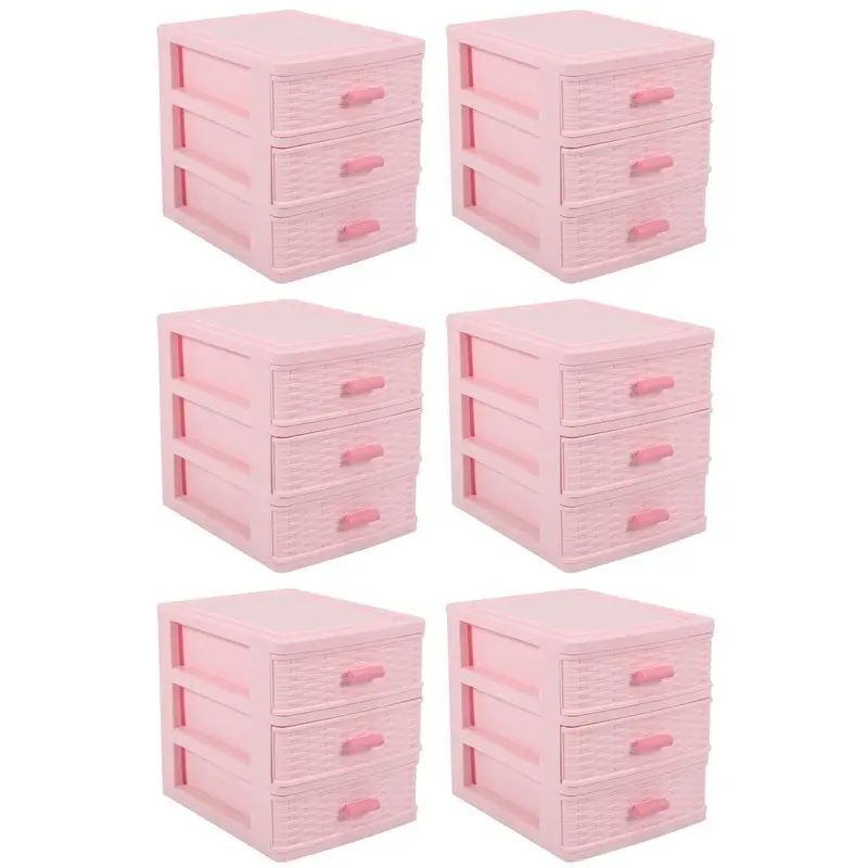 

B50C 6X Plastic Drawer Designed 3 Compartment Jewelry Storage Box Pink