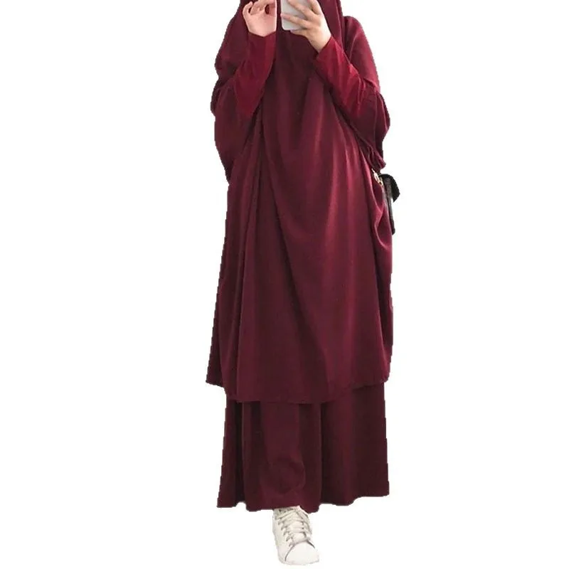 2 قطعة مجموعات مسلمة المرأة الإسلامية متواضعة خيمار الحجاب عباية جلباب الخفافيش فستان النقاب بوركا خيمار الدفع عبر الإنترنت صنع نيدا البدلة