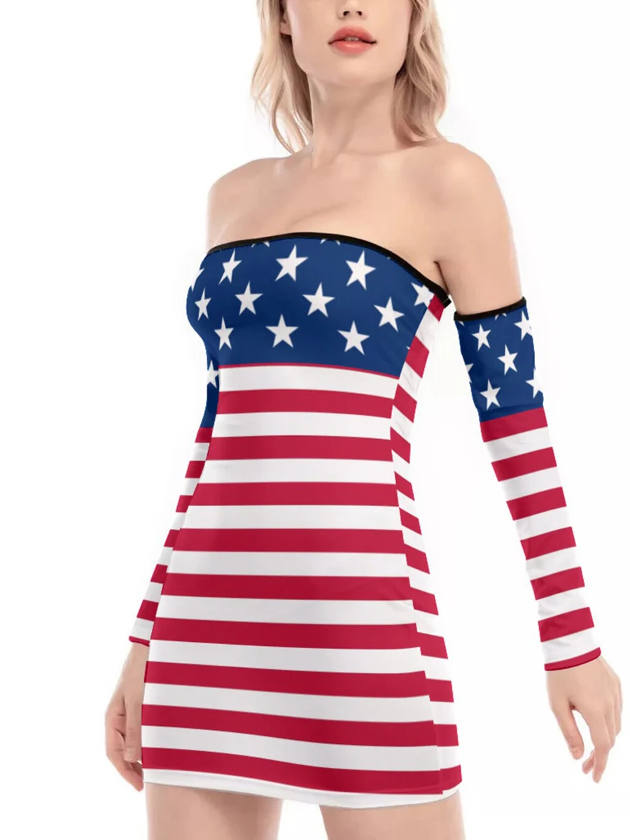 

Wilcliar Summer Mini Dress Women Bodycon Dress Stripe Stars Print Strapless Sexy Tube Dress 4th Of July Fairy Street Clothes