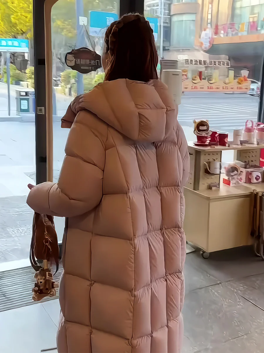 Loose Fit Long Puffer Jaet Women's Korean Sle White Du down Thiened Warm Outerwear Hooded Coat Purple Color