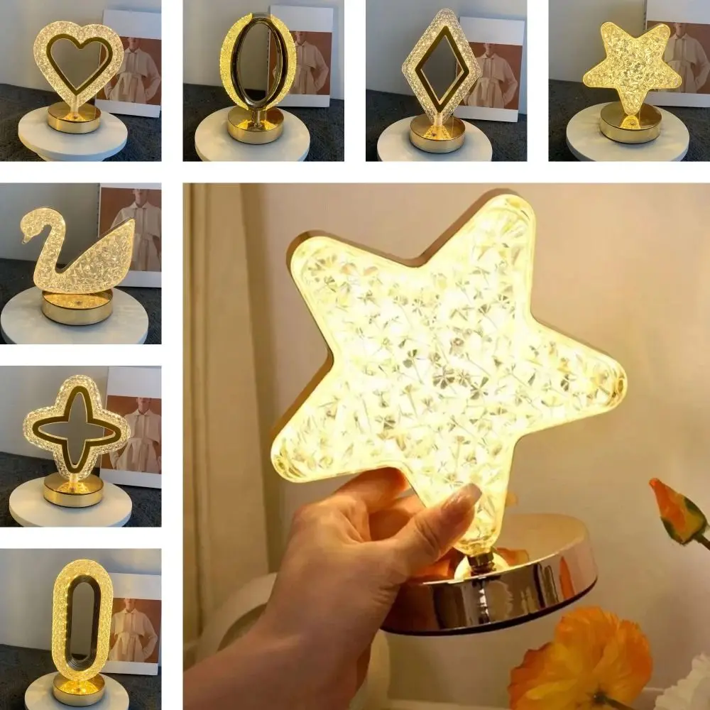 Cordless Crystal Night Light Touch Control 3 Light Colors Star Bedside Lamp Romantic Dimmable LED Atmosphere Lamp Reading