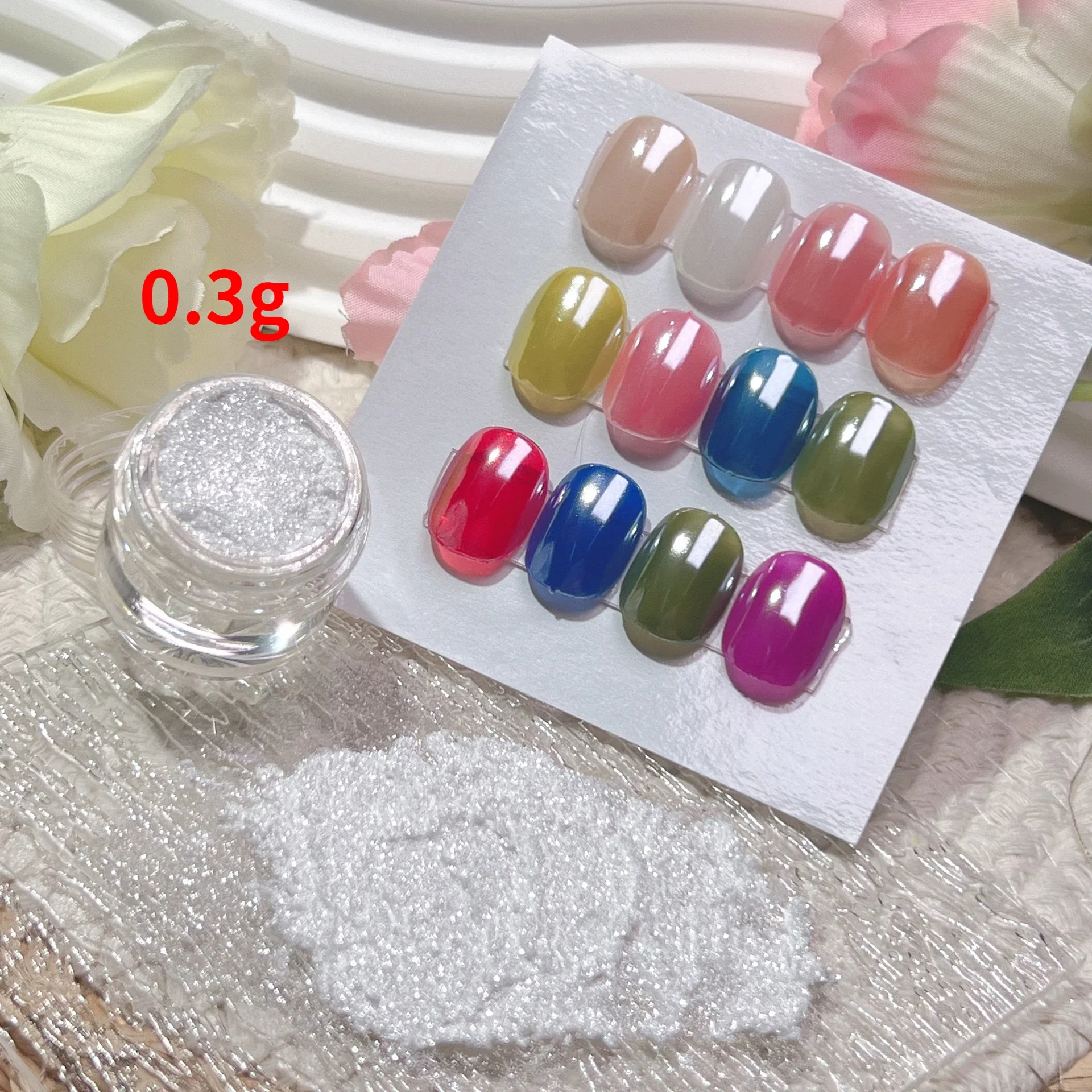 Weißes Chrom-Nagelpulver, superglänzend, klarer Spiegeleffekt, glattes Perlen-Glitzerpigment, weißes Eis, transparentes Mondlichtpulver