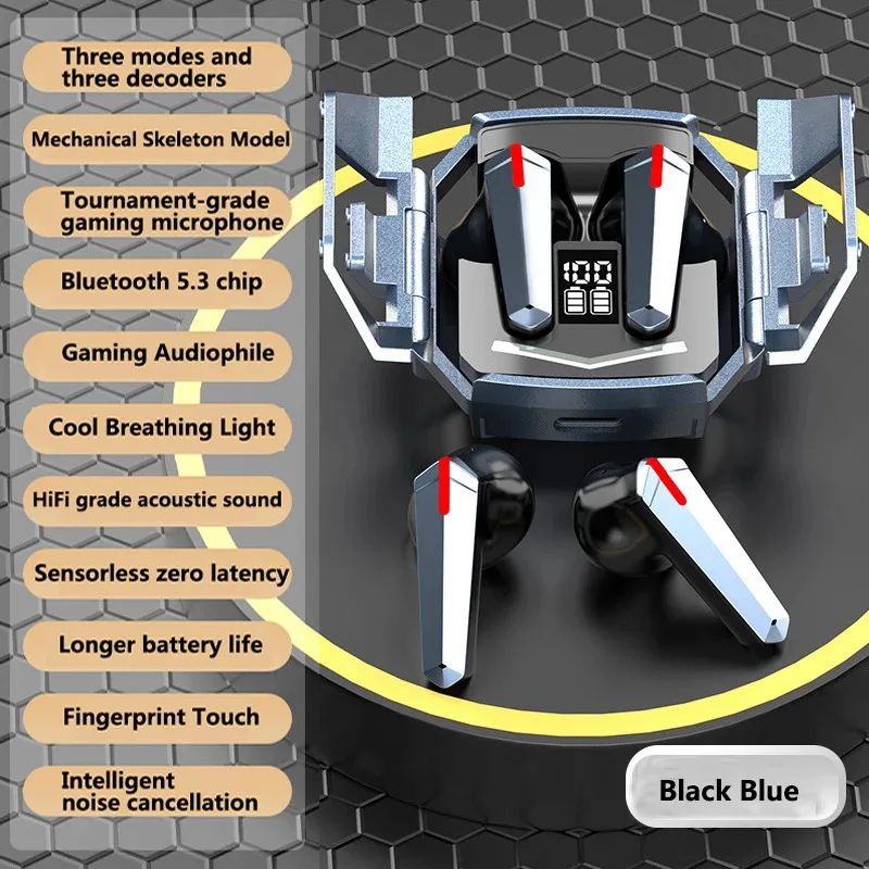 

Cool RGB Hollowed-out Mechanical Design Bluetooth Wireless Headphones HIFI Noise Reduction Esport Headset For Tablet Android IOS