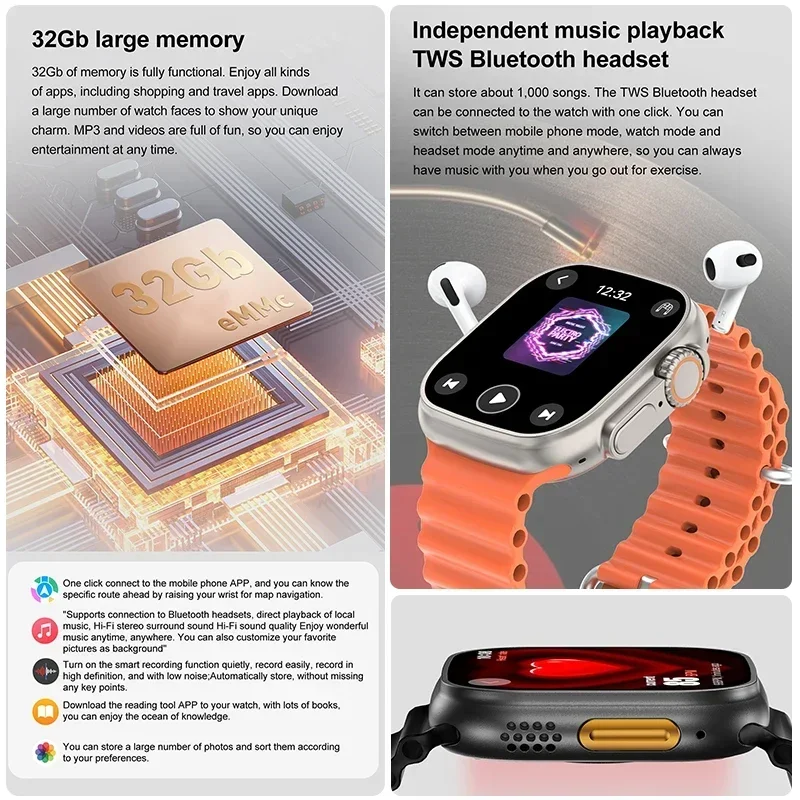 2025 جديد DT Ultra 3 ساعة ذكية 2.04 بوصة شاشة عالية الدقة 32 جيجابايت مشغل MP4 ChatGPT بوصلة بلوتوث دعوة الرجال الرياضة AI صوت ساعة ذكية