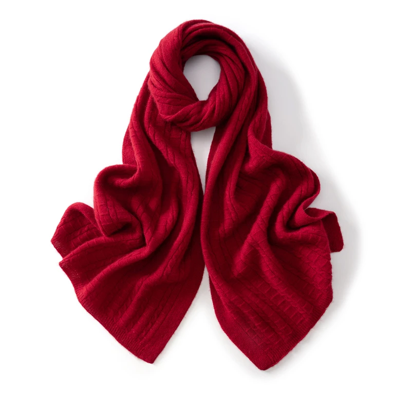 وشاح دانتيل مخطط محبوك بلون سادة - وصول جديد دافئ وعصري لخريف/شتاء، كشمير ممتاز 100%