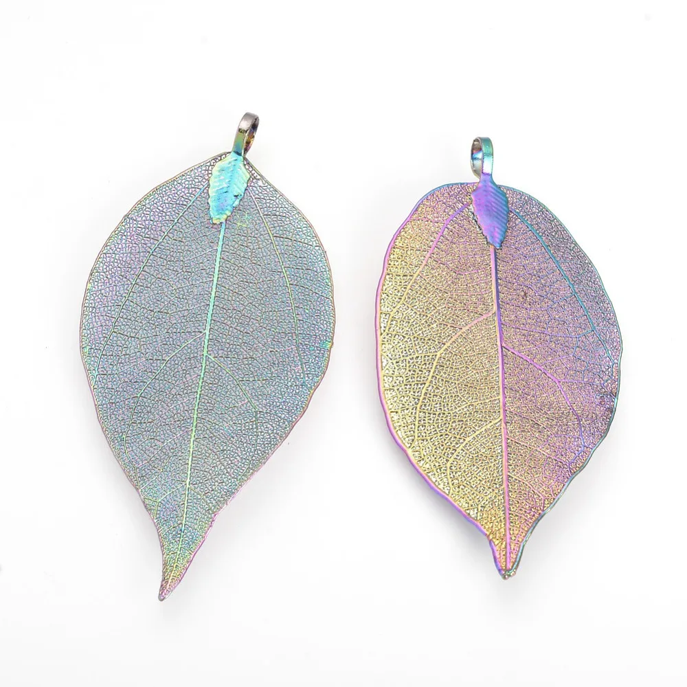 

10pcs Electroplated Leaf Big Pendants with Iron Findings Multi-color 50~80x20~35x1mm Hole: 3x6mm