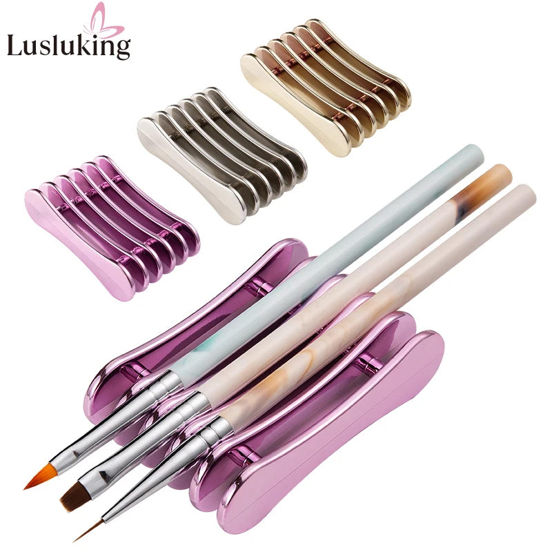 5 Grids Nail Art Painting Brush Holder Nail Brush Rack Drawing Pen Rest Holder UV Gel Brush Display Holder Electroplating Purple