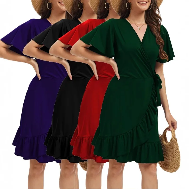 Sexy  Light Maturity Style Women's Dress V-neck Bubble Sleeve Asymmetrical Hem A-line Short Skirt French Style Summer Fa...