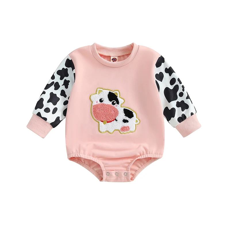 

Pudcoco Baby Girls Sweatshirt Romper Cute Cow Embroidery Long Sleeve Jumpsuits for Newborn Infant Toddler Fashion Clothes 0-18M