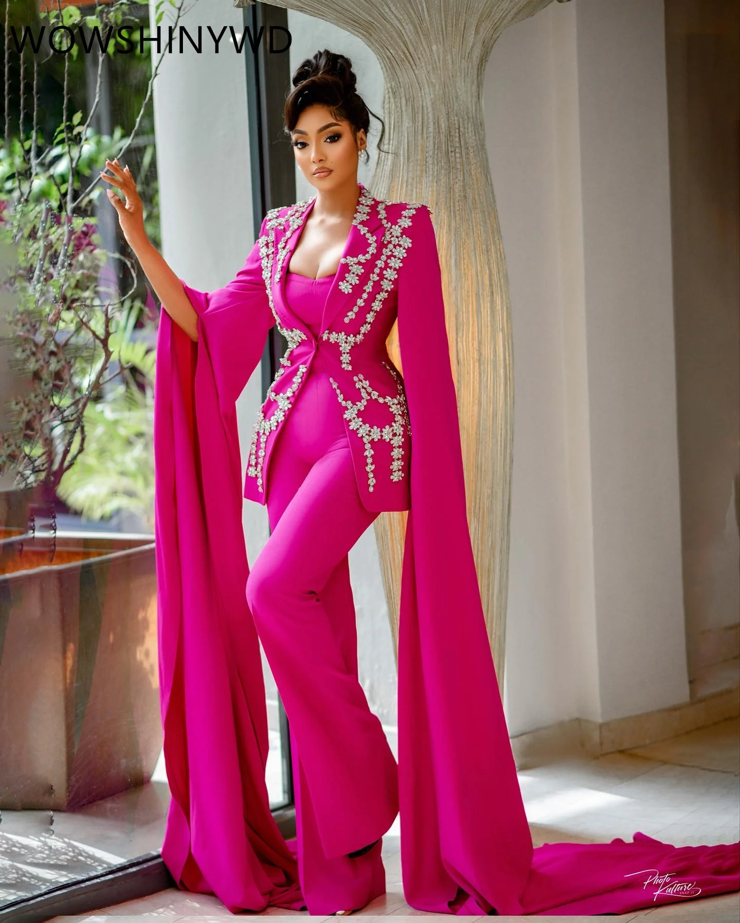 

2024 Aso Ebi Fuchsia Jumpsuits Prom Dresses Crystals Satin Evening Formal Party Second Engagement Birthday Gowns Dresses ZJ1572