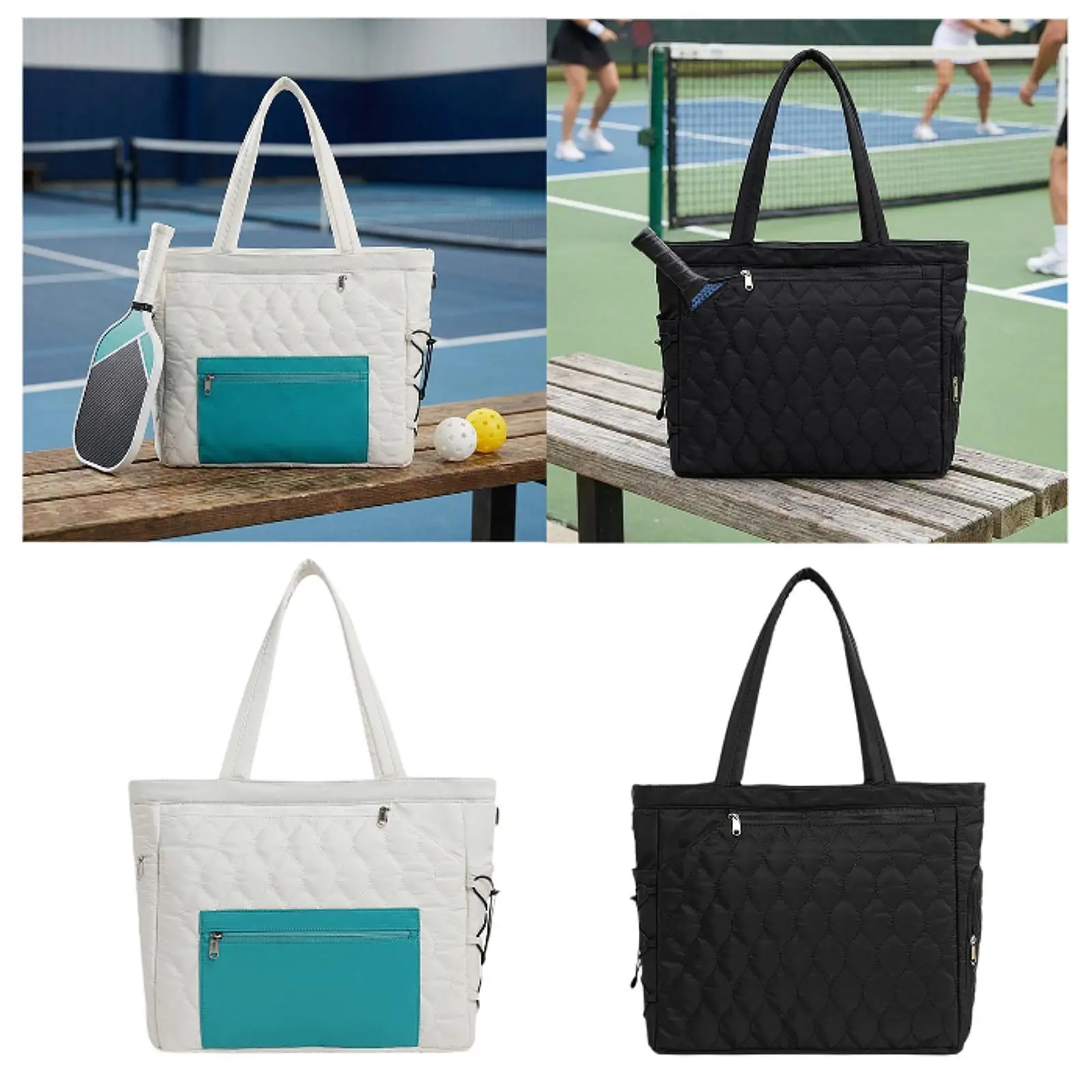 

Pickleball Ball Bag Quilted Pattern Tennis Racquet Tote Gym Backpack with Shoe Compartment for Court Use