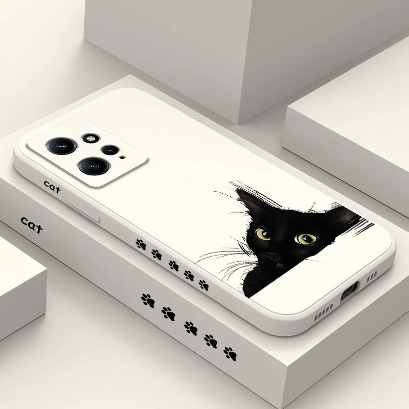 Cold Black Cat Phone Case For Xiaomi Redmi Note 13 12 12S 11 11S 10 10T 10S 9 9S 8 7 Pro Plus 4G 5G Liquid Silicone Cover