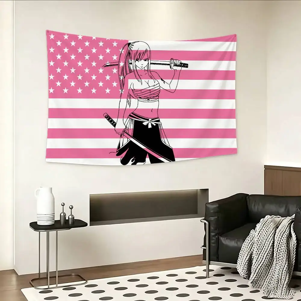 E-Erza Scarlet F-Fairy Tail-S Flags Wall Hanging Background Art Banner for Bedroom Home Outdoor
