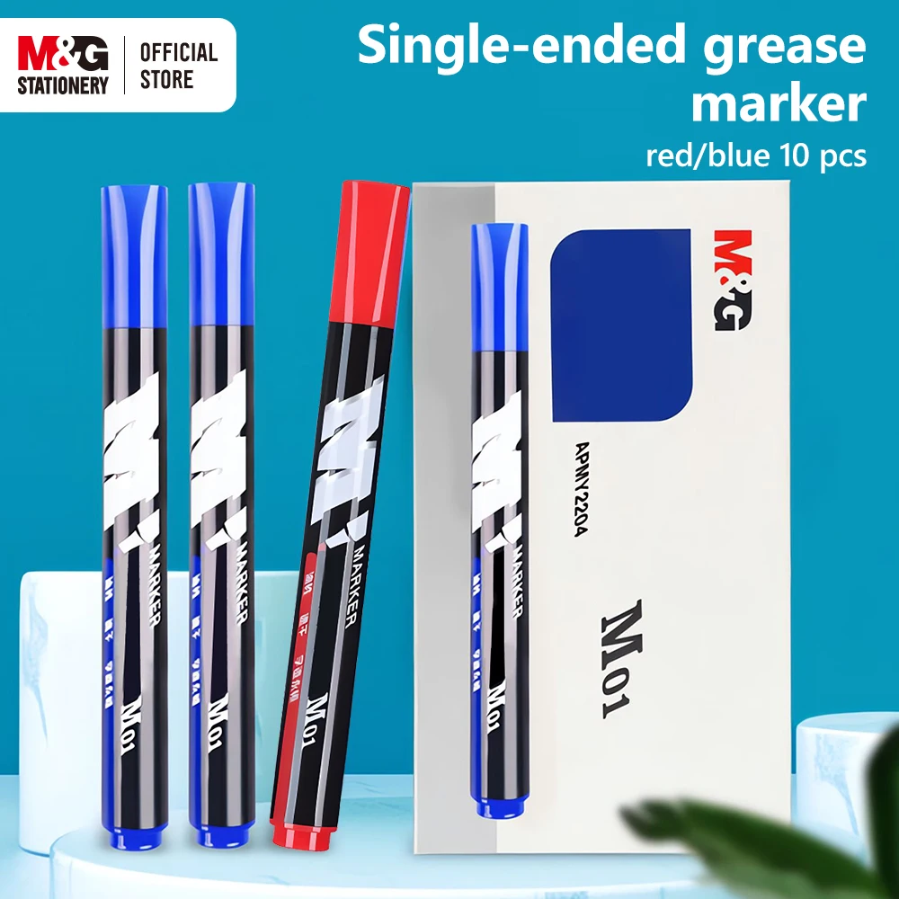 

M&G 10pcs Markers M01 Single Tip Black Blue Red Oil-based Marker Logistics Marker for Students Exam Office
