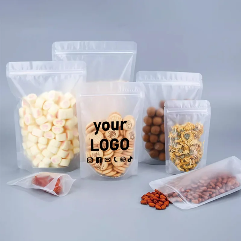 Food Snacks Brands - ถุงซิปล็อคแบบตั้งได้ 100 ชิ้น, ถุงบรรจุภัณฑ์ขนม, ถุงปิดผนึกสำหรับผลไม้อบแห้ง พร้อมพิมพ์โลโก้แบรนด์ได้