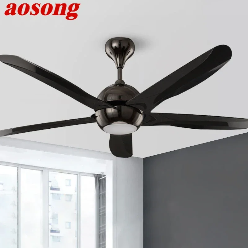 AOSONG Nordic LED Fan Light Modern Minimalism Restaurant Living Room Study Ceiling Fan Light Remote Electric Fan Light