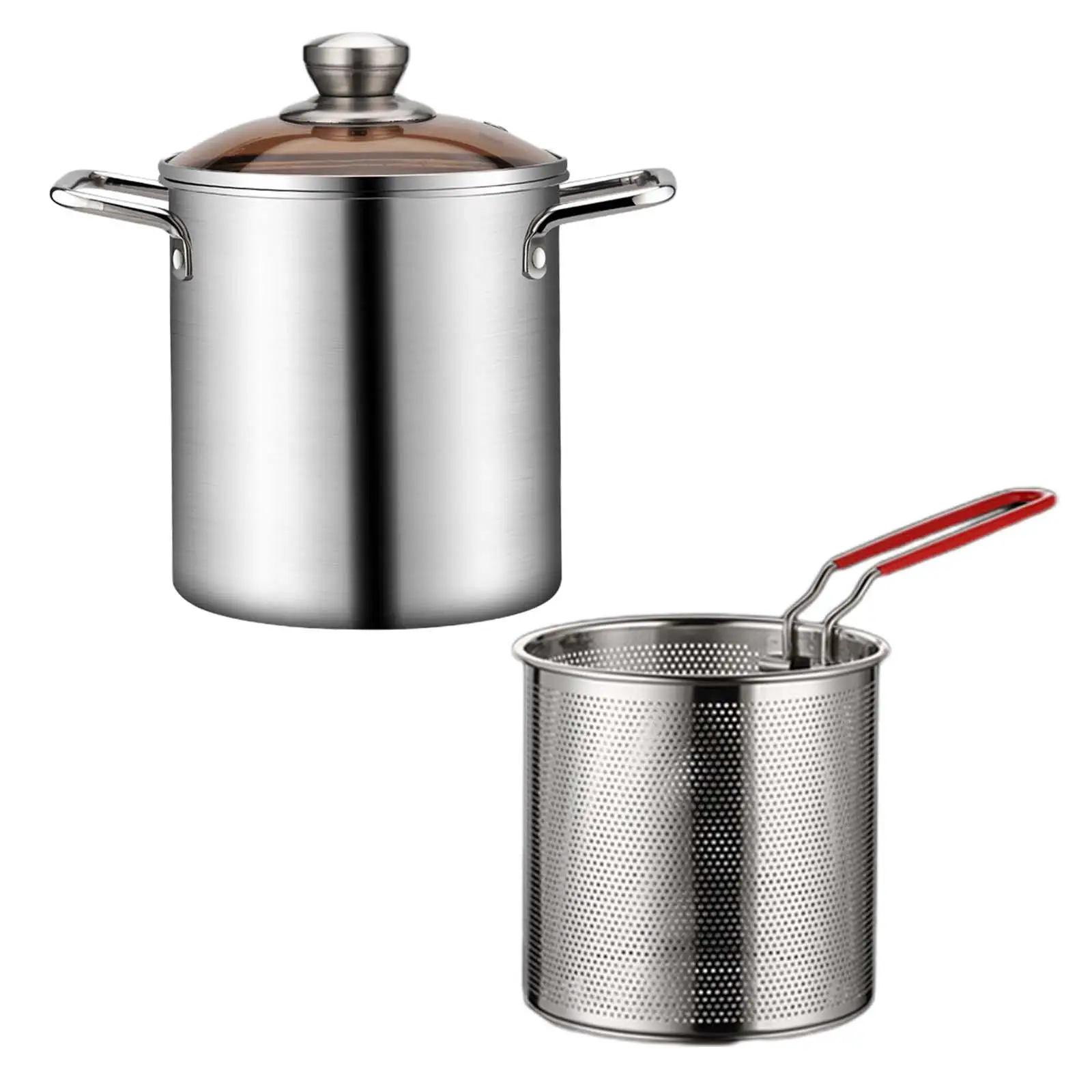 Stainless Steel Small Deep Fryer Pot, Mini Deep Oil Fryer Soup Pot, Cooking Tool with Lid for Chicken, Drumsticks