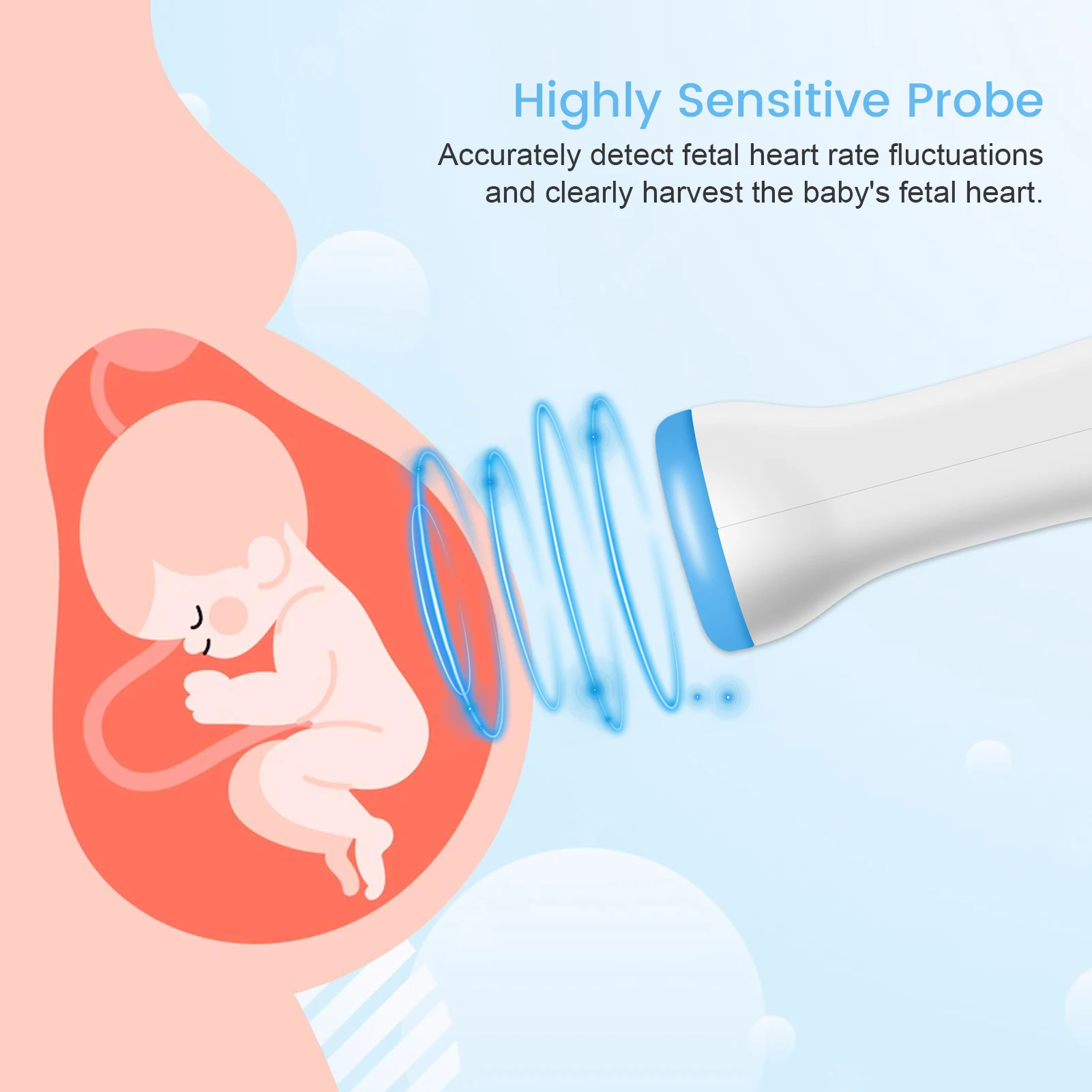 Detector ultrassônico da frequência cardíaca do bebê, monitor fetal da frequência cardíaca, doppler fetal, 3mhz