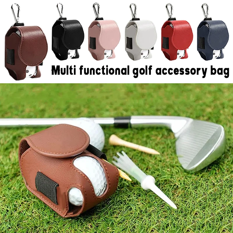 Golf Ball Bag PU Leather Hang on Waist Golf Ball Bag Pouch with Metal Buckle Mini Ball Portable Storage Bag Golf Accessories