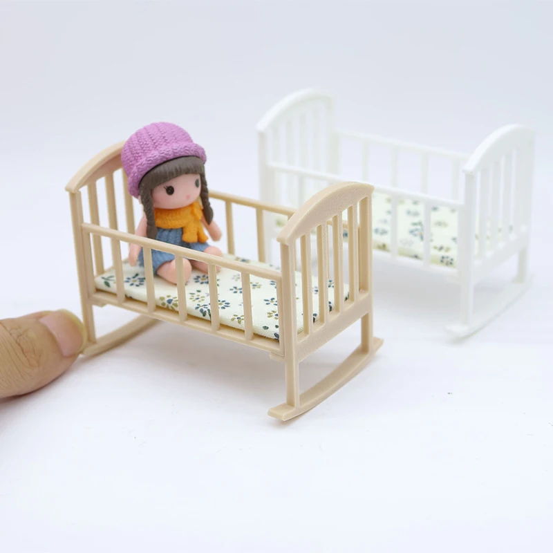 1/12 Dollhouse Mini Cradle Baby Bed Rocking Bed Model Dollhouse Simulation Furniture Decoration Play Toy Dolls House Accessories