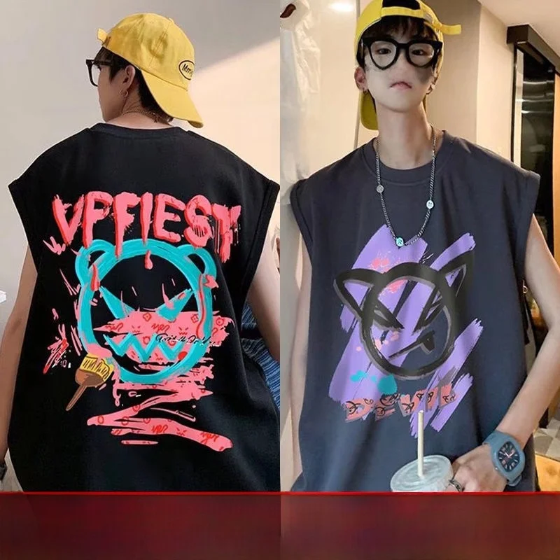 Loose Summer Svel Vest Men's Baskeall Sle plus Size Korean Hong Kong Trend Student T-irt Ins Sle Oversize