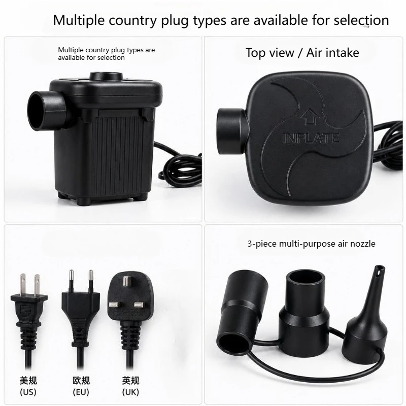 Electric household inflatable pump - balloon swimming ring - portable small camping air mattress inflation pump - view 3