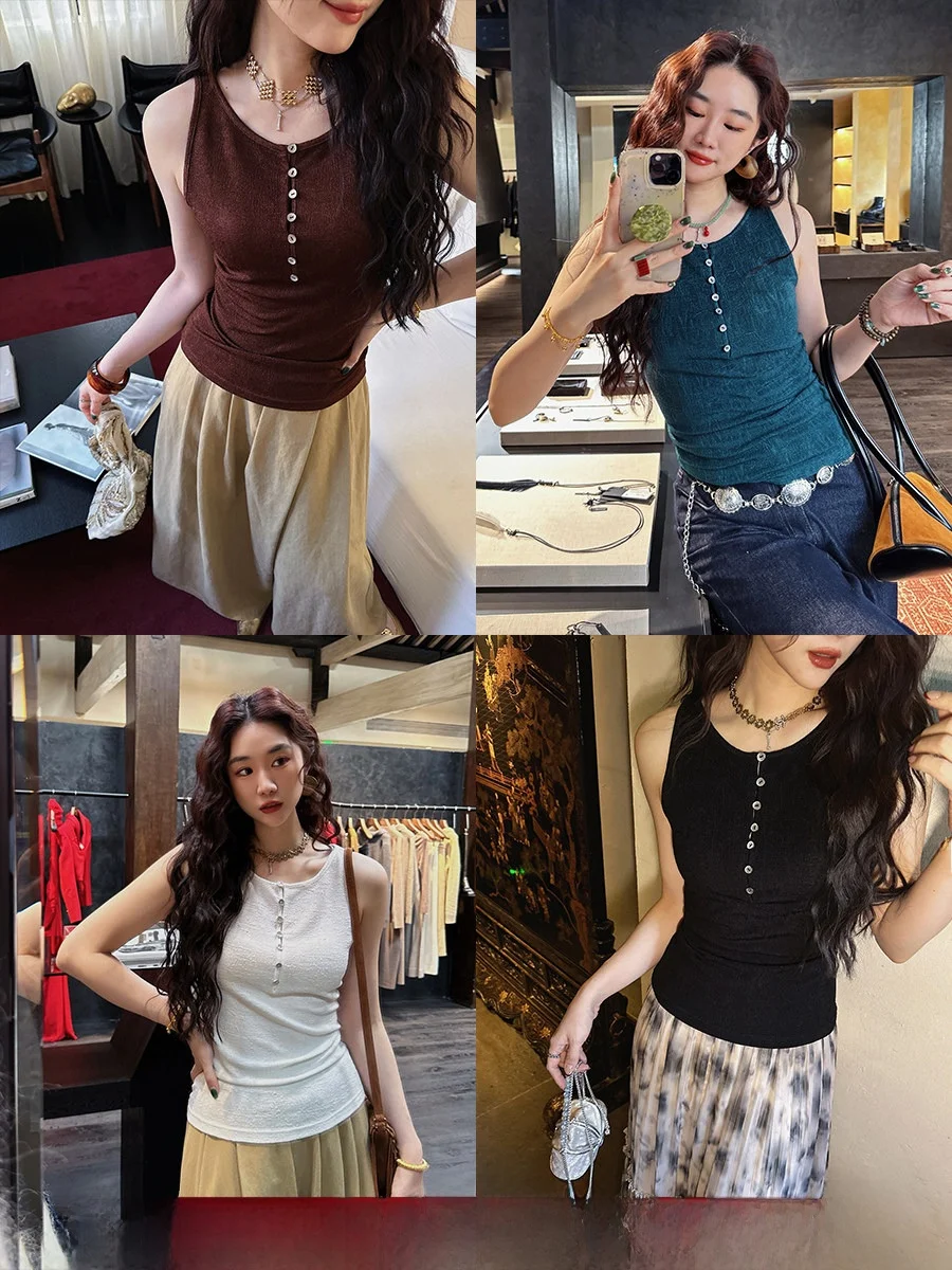 

Sijihua Bla Flower 2025 New Women's Basic Versatile Acetate Knitted Vest Inner Wear Ele Commute Sle Slim Fit Pure Color