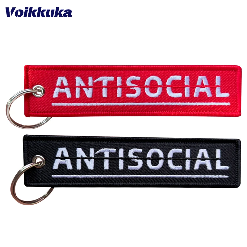 1PC 2PCS 3PCS 3 Packs Antisocial Both Sides Embroidery Red Tag Key Chain Car Truck Backpack Keychain Gifts Wholesale