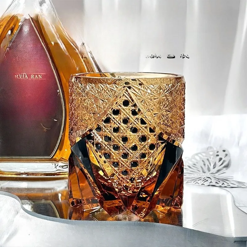 

Hand-carved crystal glass, wine glass black gold gift cup