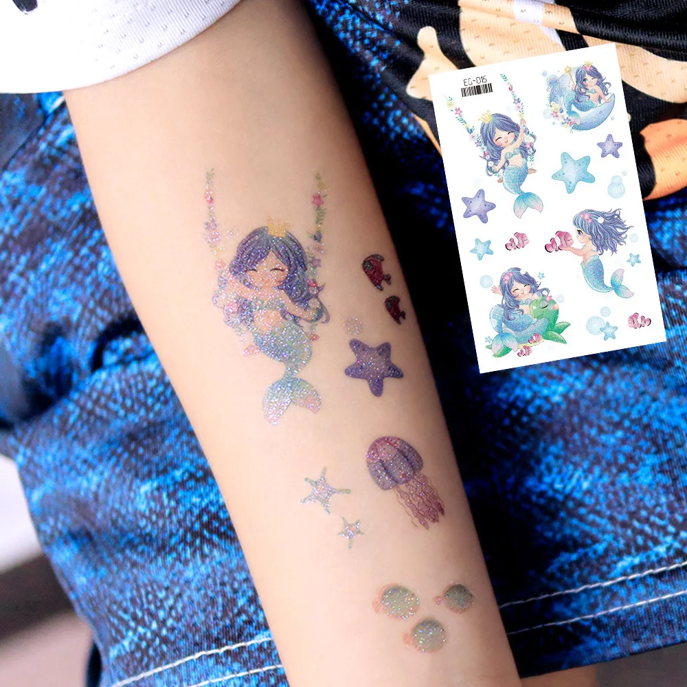 12 Sheets Glitter Mermaid Temporary Tattoos, Fairy Ocean Mermaid Birthday Party Favors Supplies, Gifts, Goodie Bags Fillers