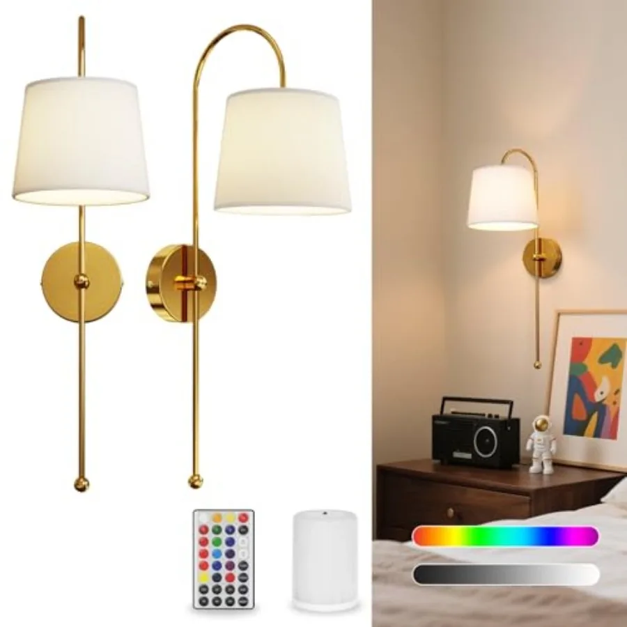 Battery Operated Wall Sconce Set of 2, Rechargeable Wireless Wall Decor Sconces, Two Battery Powered Wall Lights, Dimmable Magn